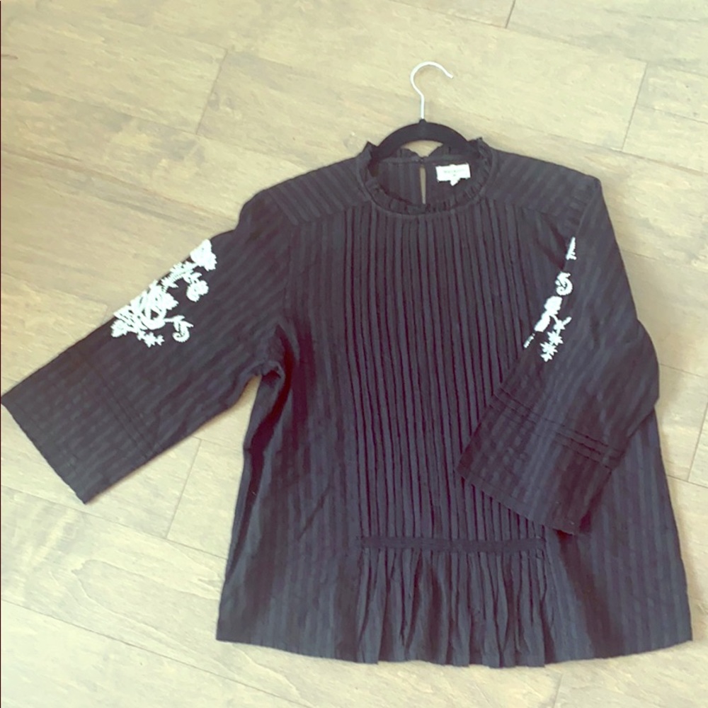 World Market High Neck Embroidered Sleeve Blouse